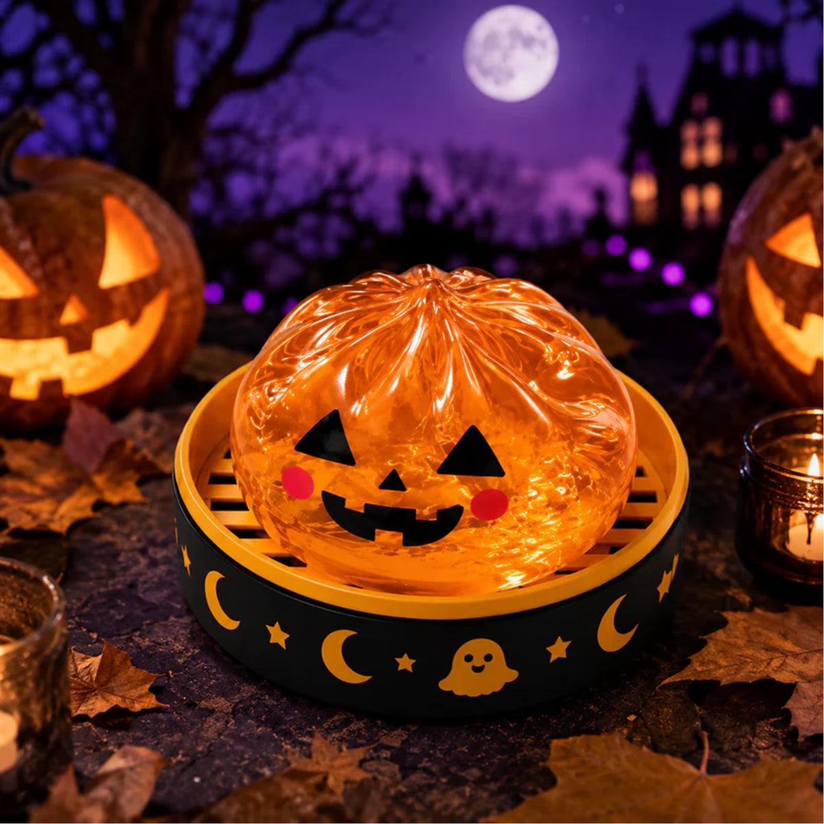 Halloween Ghost Dumpling Squishy Halloween Dumpling Squishy Mystery Blind Box Dumplings Stress Balls Stretchy Clear Gel Fidget Sensory Toy Squishy Dumpling with Steamer Base Halloween Holiday,1Pc